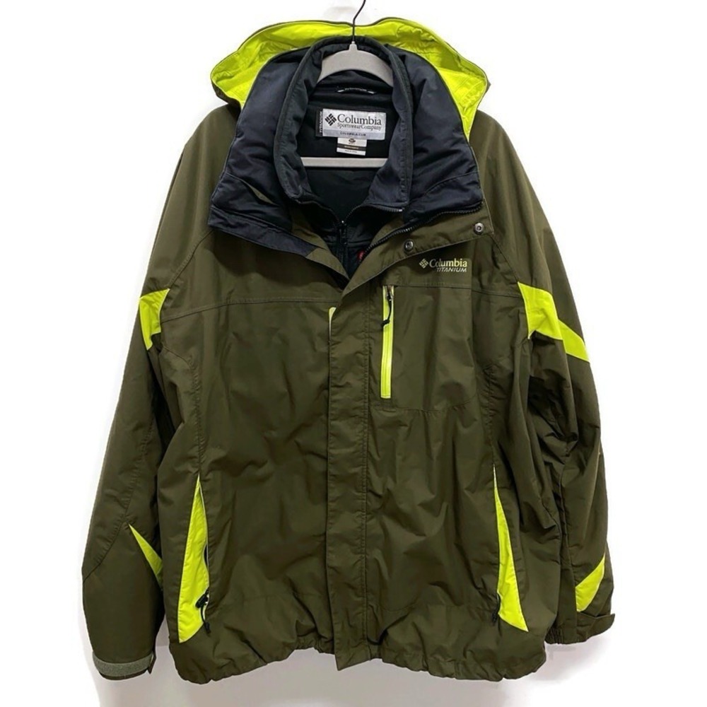 Columbia Titanium Omnitech Men's 3XT Green Ski Jacket 3 in 1 Interchange Fleece